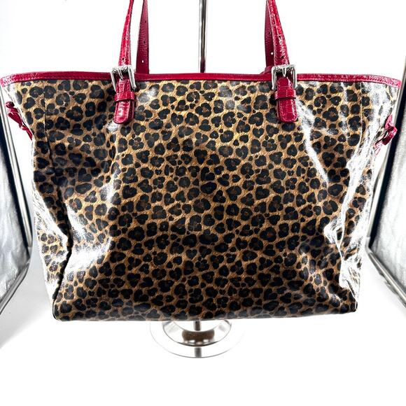 Brighton Leopard Print Tote – Red Croc Trim Shoulder Bag with Heart Charm - Picture 3 of 10